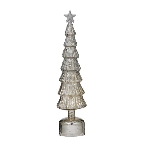LED Glass Tree w/Star 43cm Silver