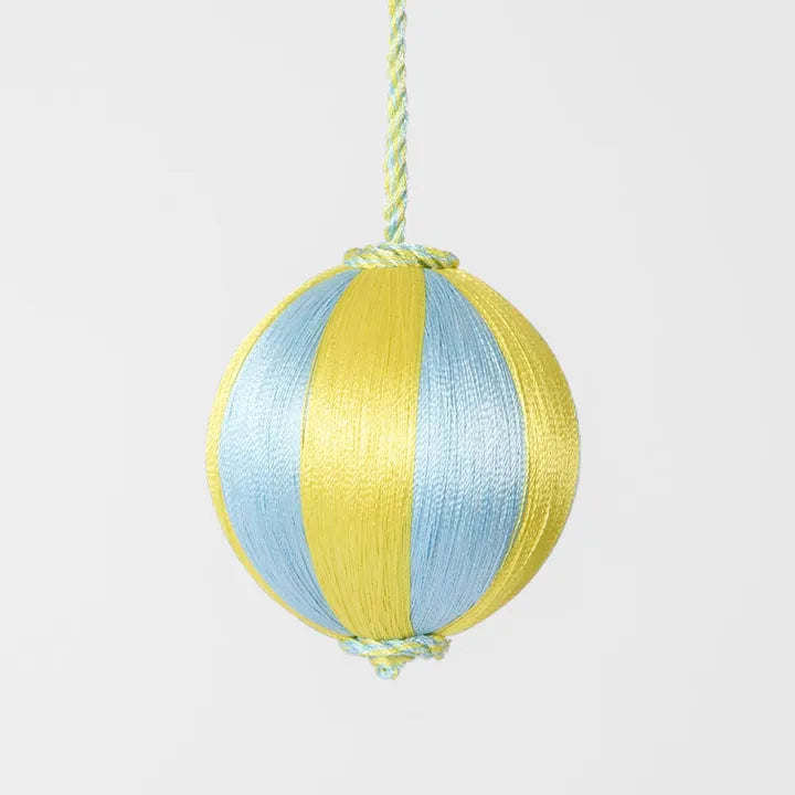 Silk Stripe Bauble Small Blue & Yellow-Top 30 Christmas-Little Fish Co.