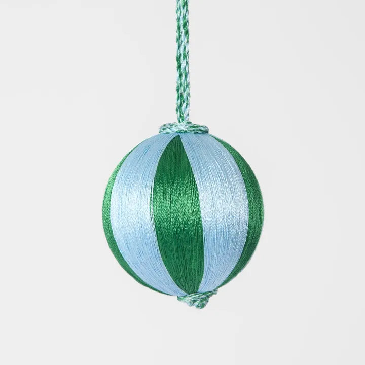 Silk Stripe Bauble Small Blue & Green-Top 30 Christmas-Little Fish Co.