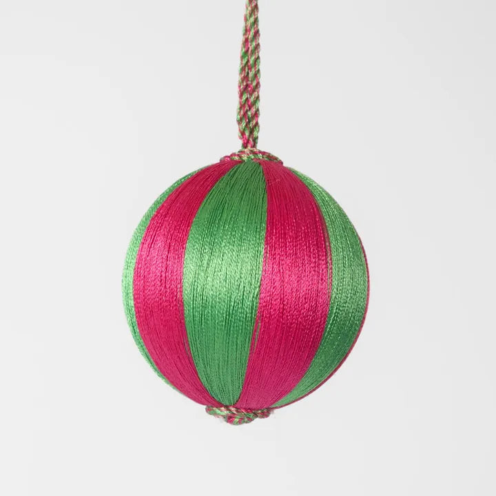 Silk Stripe Bauble Small Pink & Green-Top 30 Christmas-Little Fish Co.