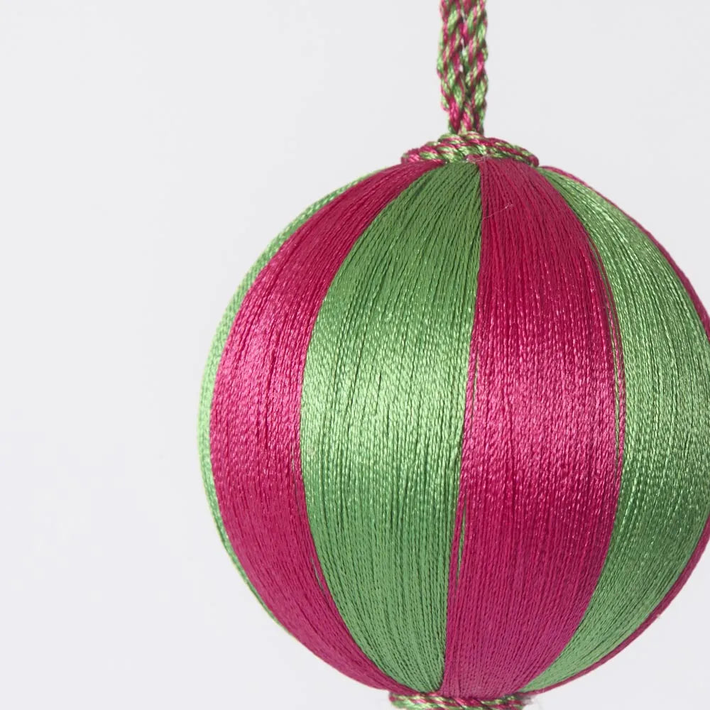 Silk Stripe Bauble Small Pink & Green-Top 30 Christmas-Little Fish Co.