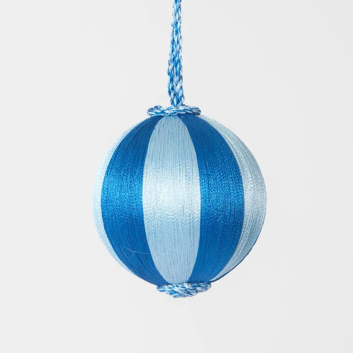 Silk Stripe Bauble Small Dark Blue & Blue-Top 30 Christmas-Little Fish Co.