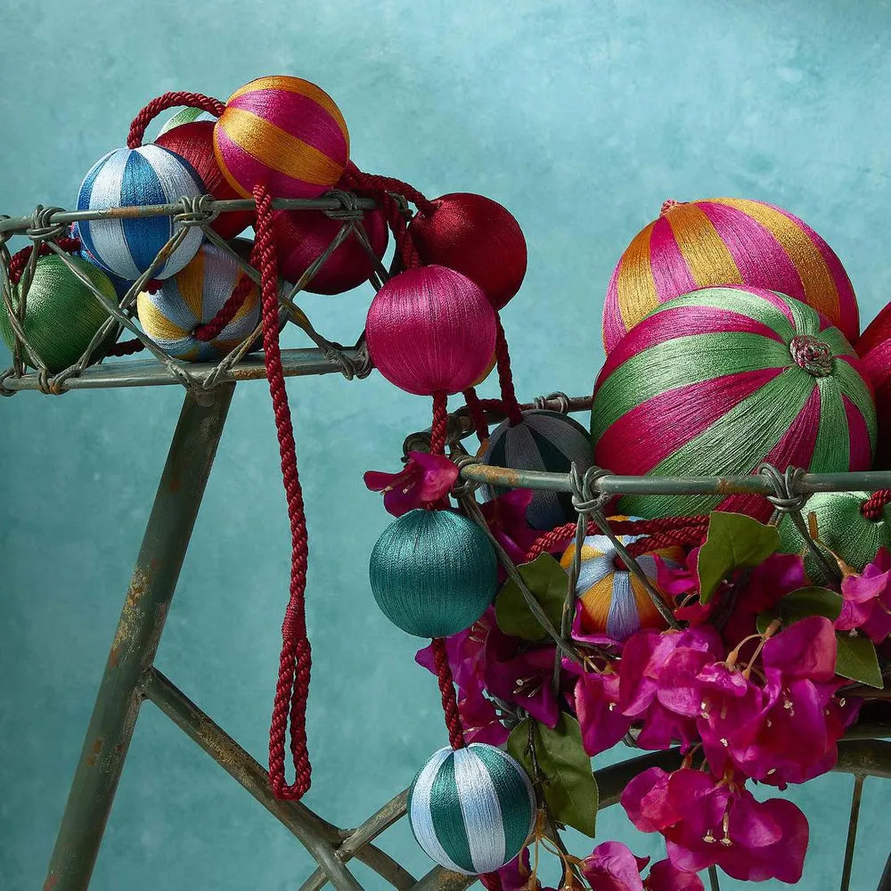 Silk Stripe Bauble Small Red & Pink - Ships October-Top 30 Christmas-Little Fish Co.