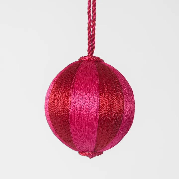 Silk Stripe Bauble Small Red & Pink - Ships October-Top 30 Christmas-Little Fish Co.