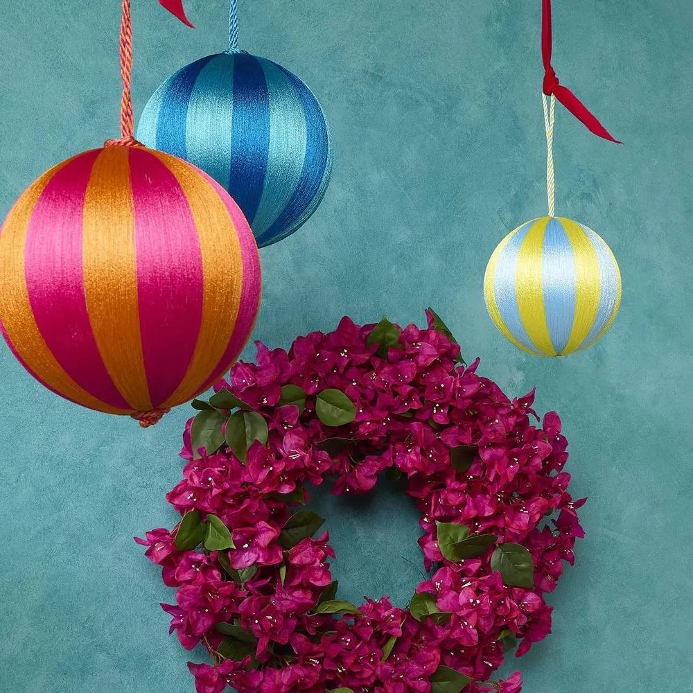 Silk Stripe Bauble Small Blue & Turquoise - Ships October-Top 30 Christmas-Little Fish Co.