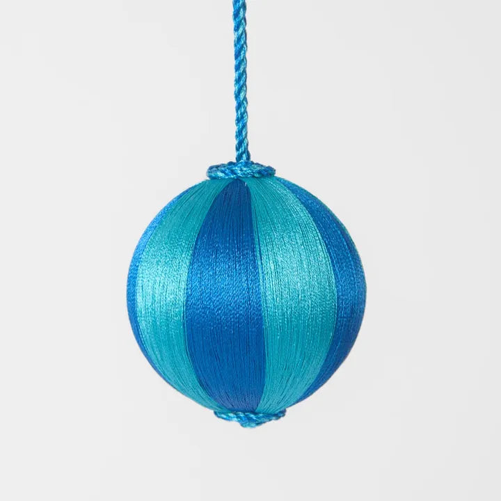 Silk Stripe Bauble Small Blue & Turquoise - Ships October-Top 30 Christmas-Little Fish Co.