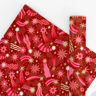 10M Cosmic Scarlett Red wrapping paper-Little Fish Co.