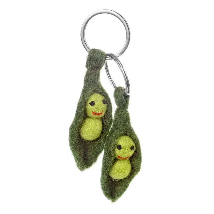 Handmade Needle Felt Fair Trade Peas in a pod keyring-Little Fish Co.
