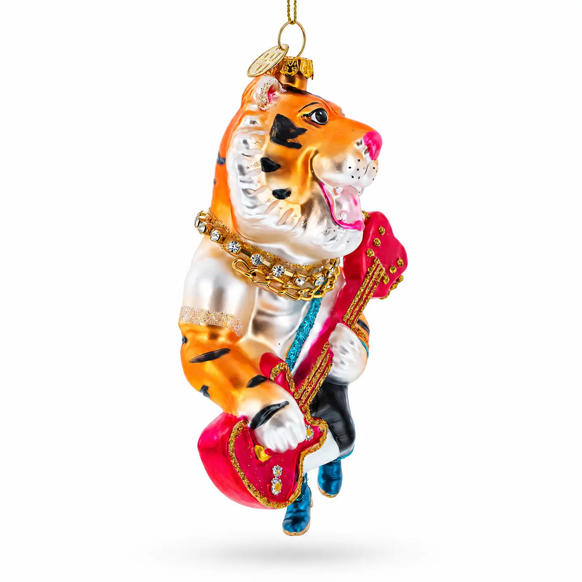 Rockstar Tiger glass ornament handcrafted