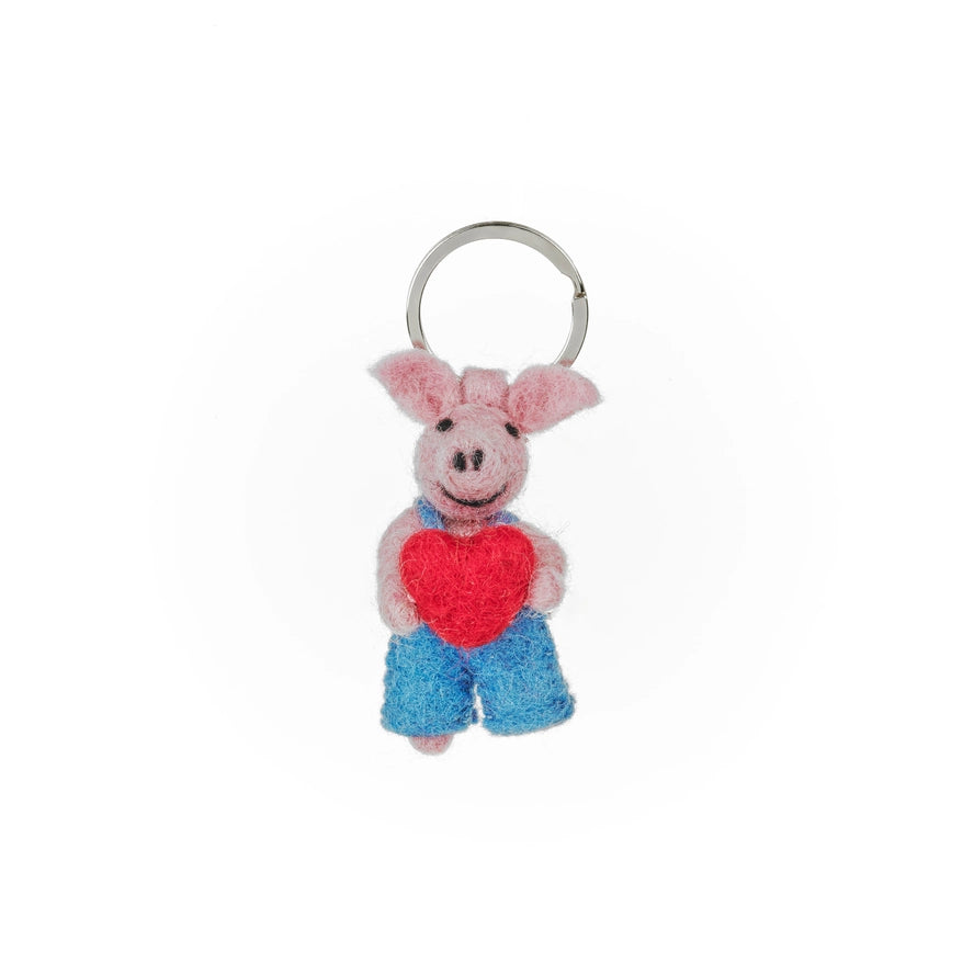 Handmade Needle Felt Fair Trade Piglet Keyring-Little Fish Co.