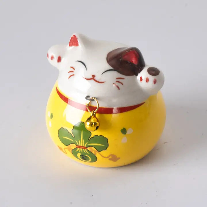 2 Inch Tall Maneki Neo Lucky Cat Figurine Yellow-Top 30 Decor-Little Fish Co.
