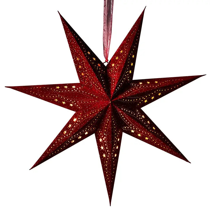 7 point star LED battery operated velvet star RED-Top 30 Christmas-Little Fish Co.