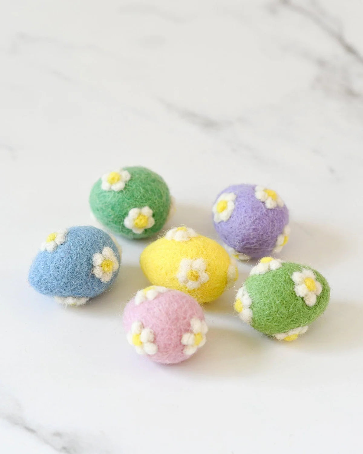 Felt pastel eggs with flowers ( set of 6)-Little Fish Co.