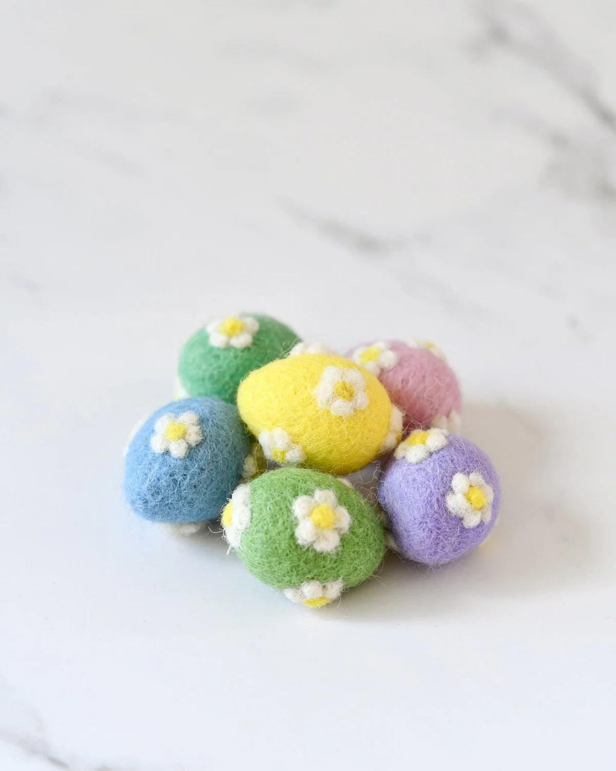 Felt pastel eggs with flowers ( set of 6)-Little Fish Co.