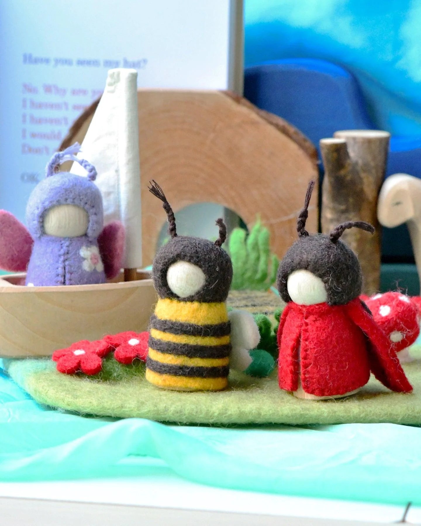 Bug peg doll set, bee ladybug and butterfly-Little Fish Co.