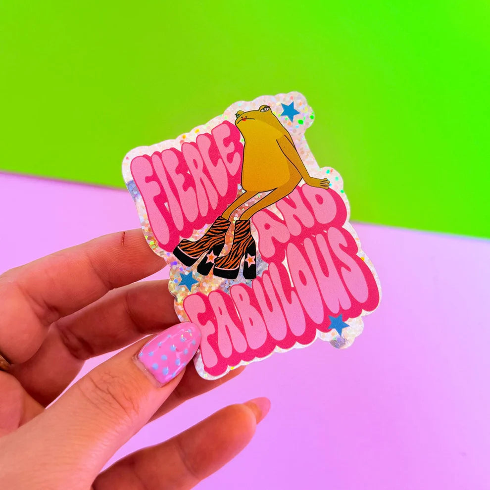 Fierce & Fabulous Frog Glitter Holographic Sticker