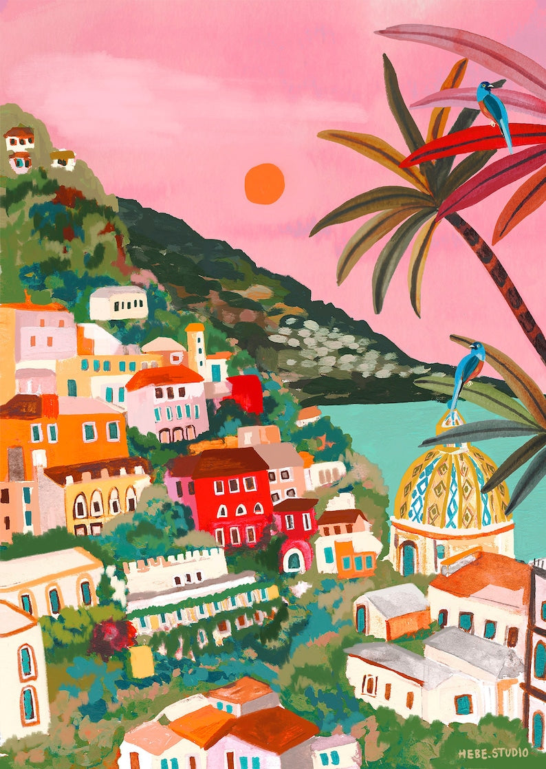 Amalfi Sunset Positano illustration-Little Fish Co.