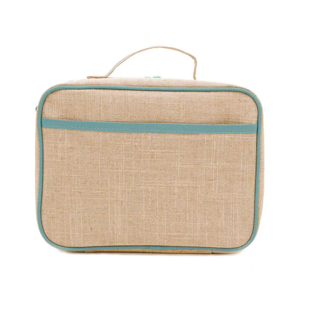 Raw Linen Insulated Lunch Box - Green Stegosaurus-Little Fish Co.