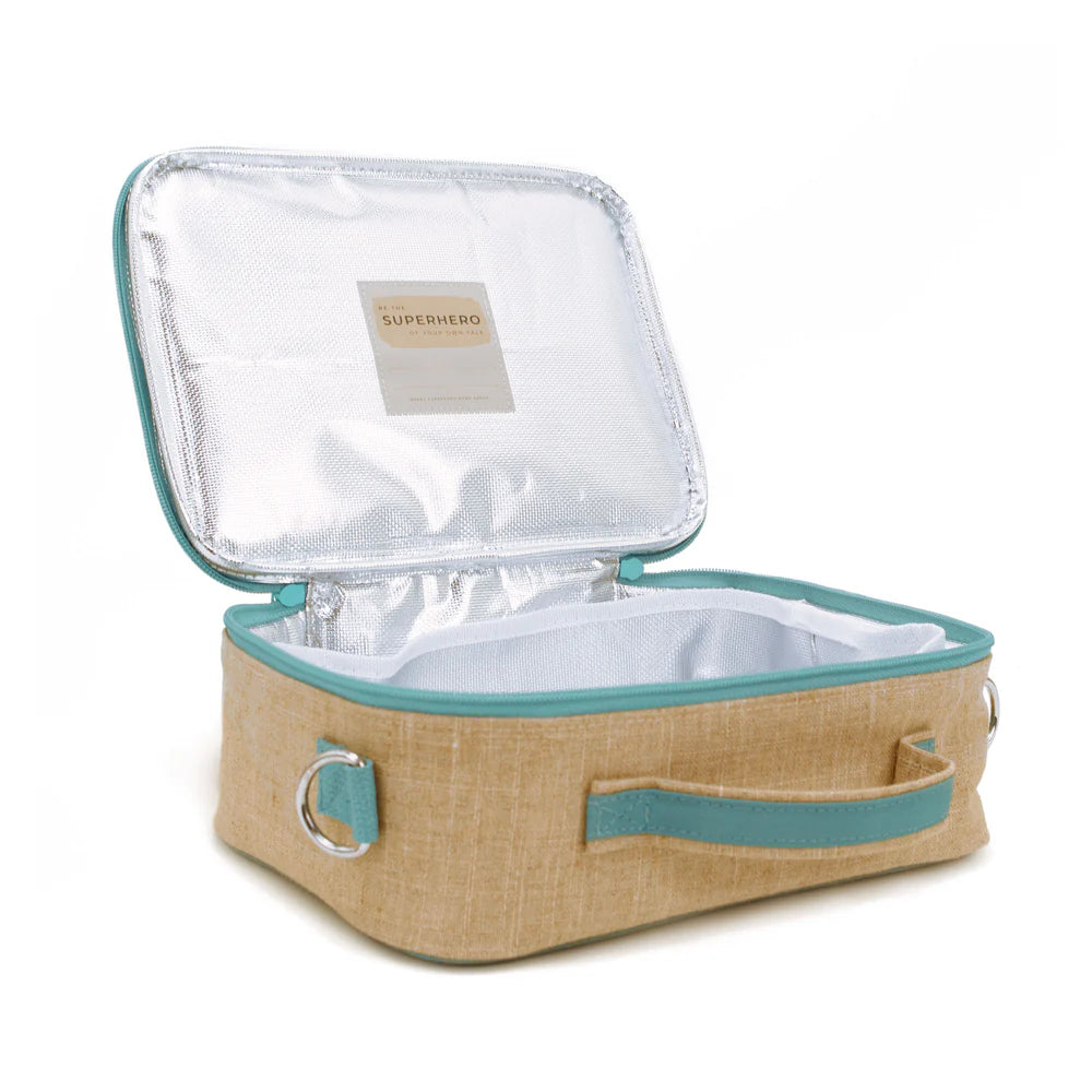 Raw Linen Insulated Lunch Box - Green Stegosaurus-Little Fish Co.