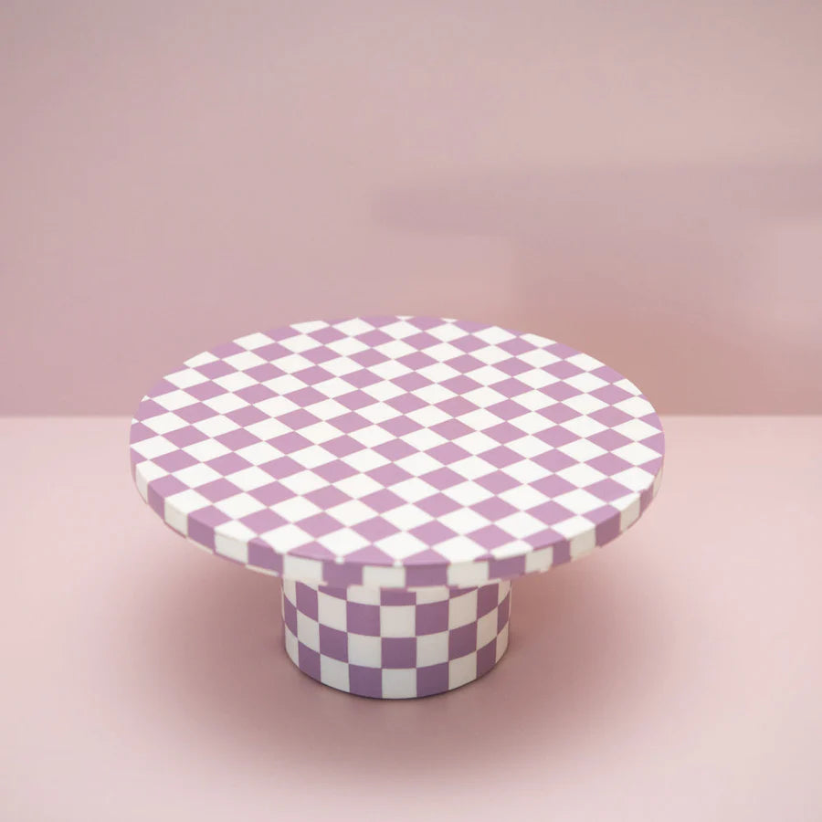 Lilac checkered Cake stand-New Arrivals-Little Fish Co.