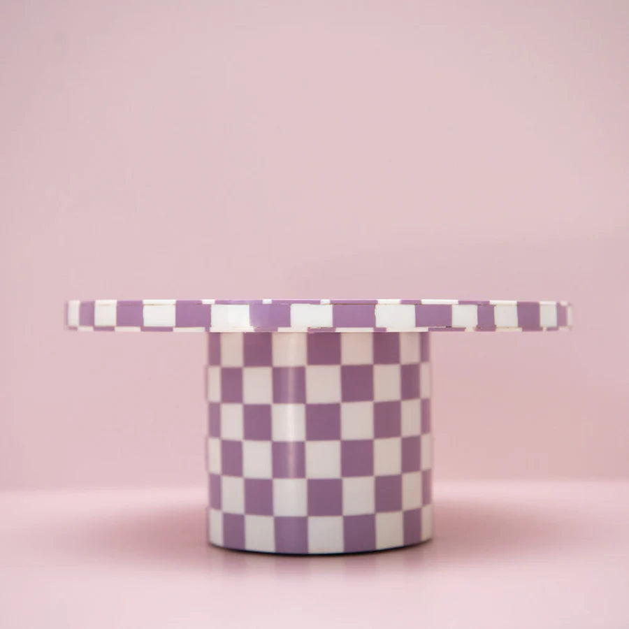 Lilac checkered Cake stand-New Arrivals-Little Fish Co.