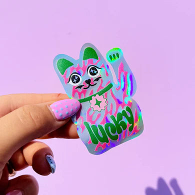 Lucky Cat Holographic Sticker-Little Fish Co.