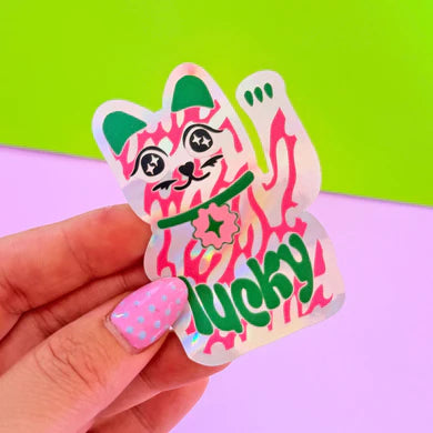 Lucky Cat Holographic Sticker-Little Fish Co.