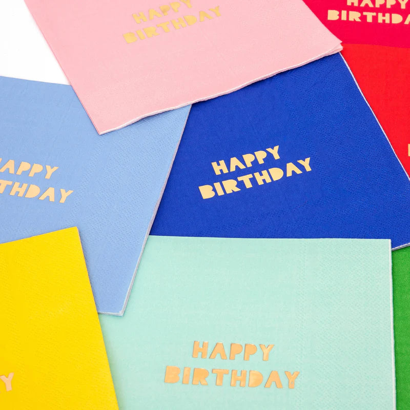 Happy Birthday Small Napkins ( Pack of 16 in 8 Colours)-Fun-Little Fish Co.