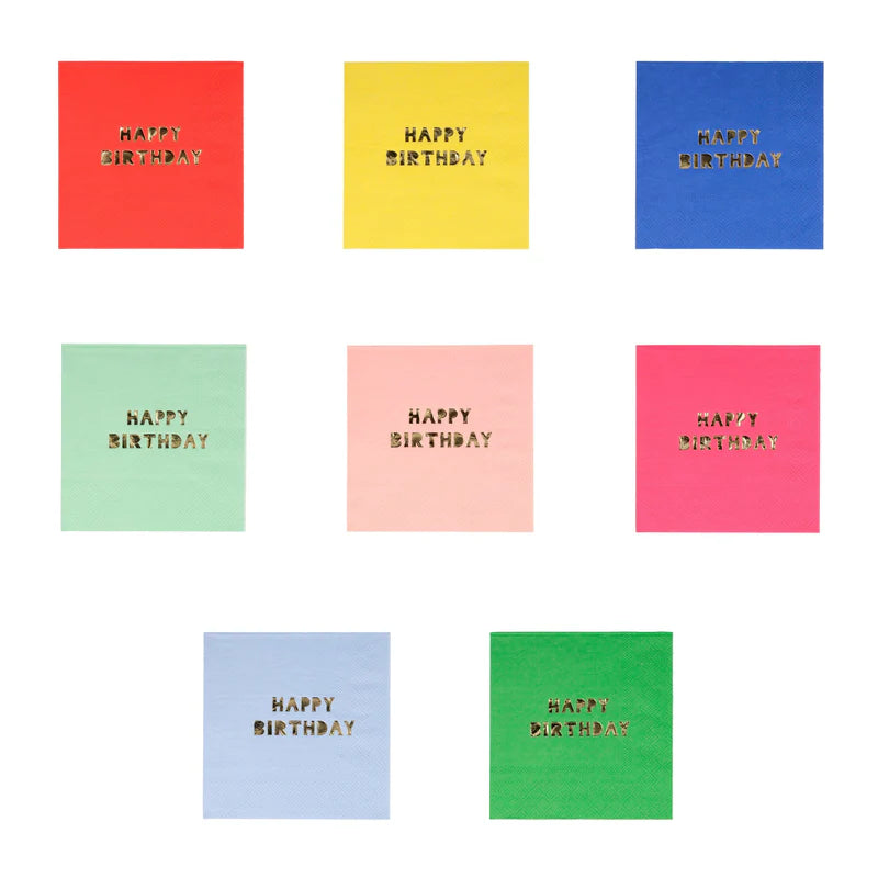 Happy Birthday Small Napkins ( Pack of 16 in 8 Colours)-Fun-Little Fish Co.