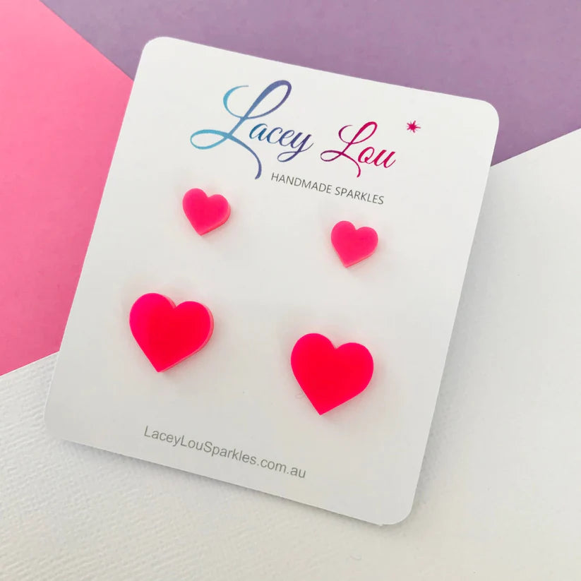 Mum and Me Heart Stud set Hot pink-Apparel & Accessories-Little Fish Co.
