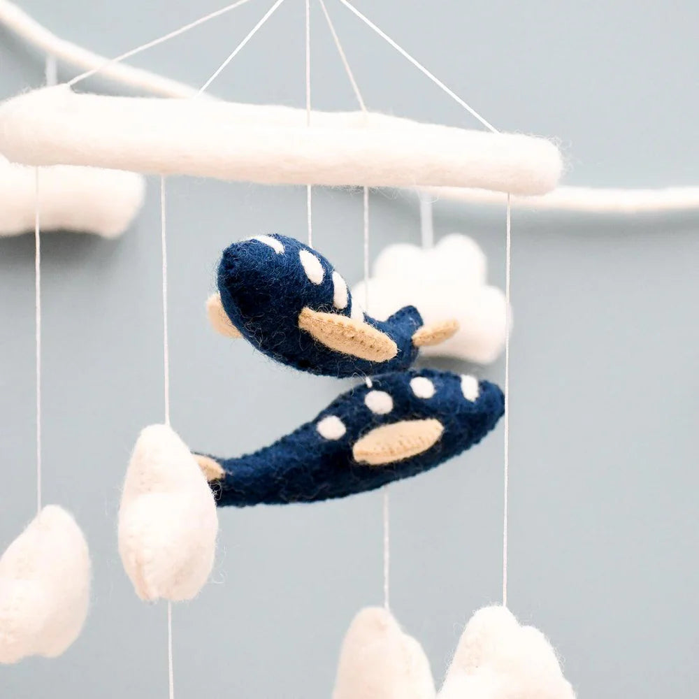 Nursery Cot Mobile - Navy Blue Airplanes-Top 30 Felt-Little Fish Co.