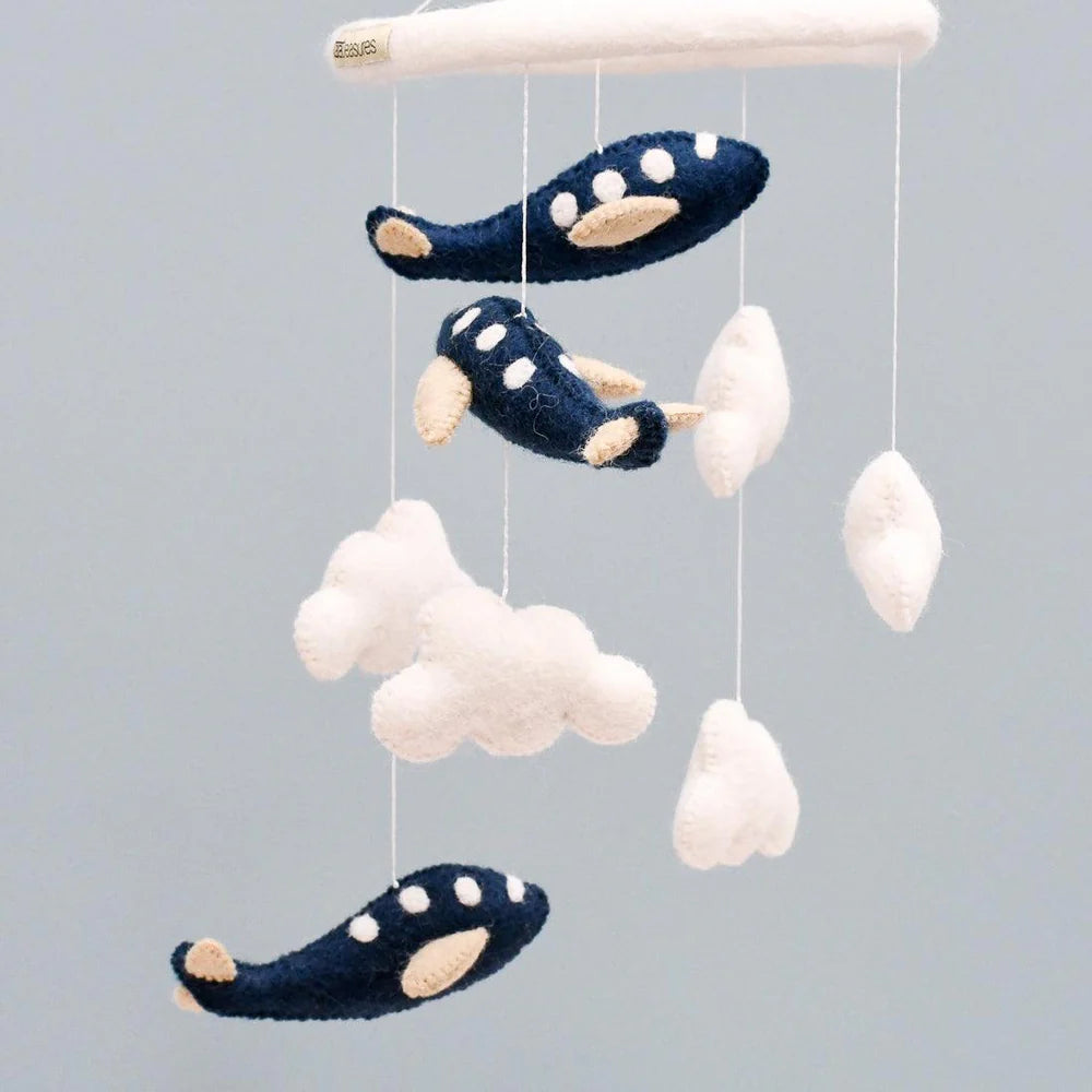 Nursery Cot Mobile - Navy Blue Airplanes-Top 30 Felt-Little Fish Co.