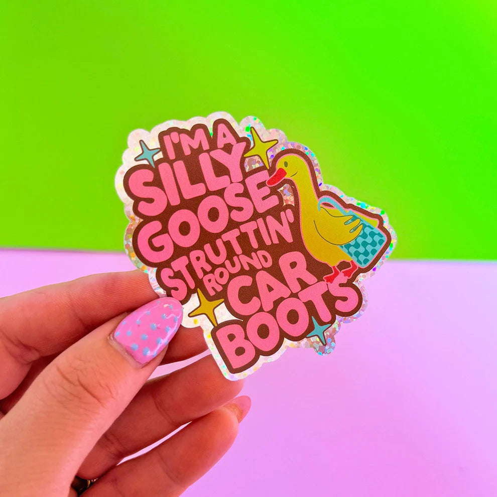 Silly Goose Struttin Round Car Boots Glitter Holographic Sticker