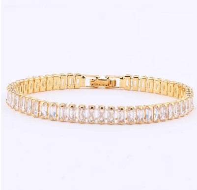 Clear / Gold baguette tennis bracelet-Little Fish Co.