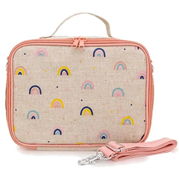 Raw Linen Insulated Lunch Box - Neo Rainbow-Little Fish Co.