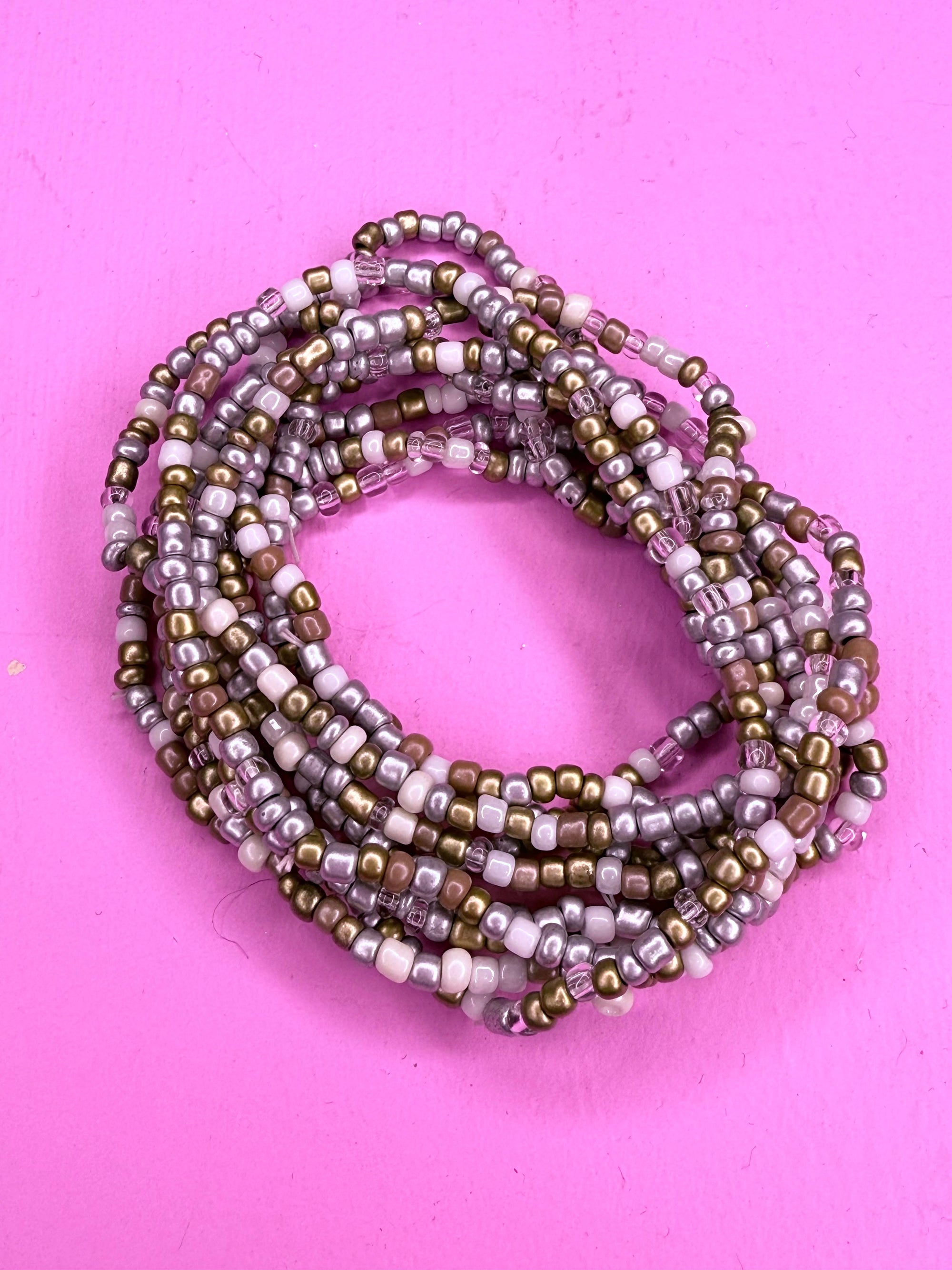 Glass Beaded bracelet set of 10 - Metalics-Decor-Little Fish Co.