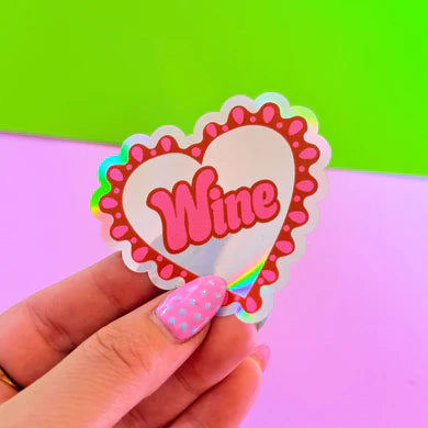 Wine Frilly heart Holographic sticker-Little Fish Co.