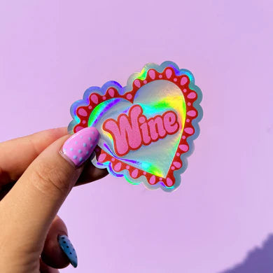 Wine Frilly heart Holographic sticker-Little Fish Co.
