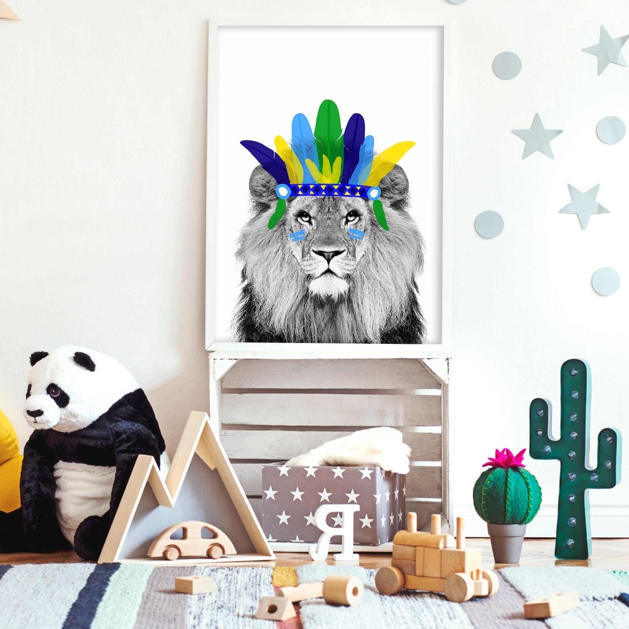 Chief Lion Blue Print-Art-Little Fish Co.