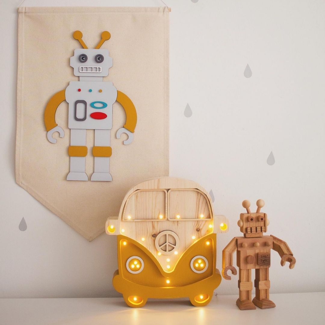 Handmade Van Nightlight in Mustard / Wood-Decor-Little Fish Co.
