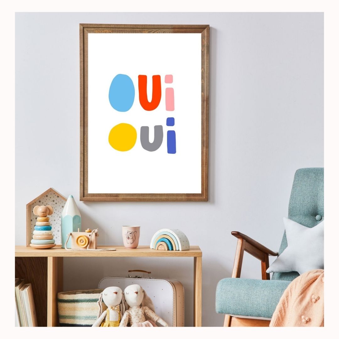 Oui Oui Print in Peach and Love-Art-Little Fish Co.