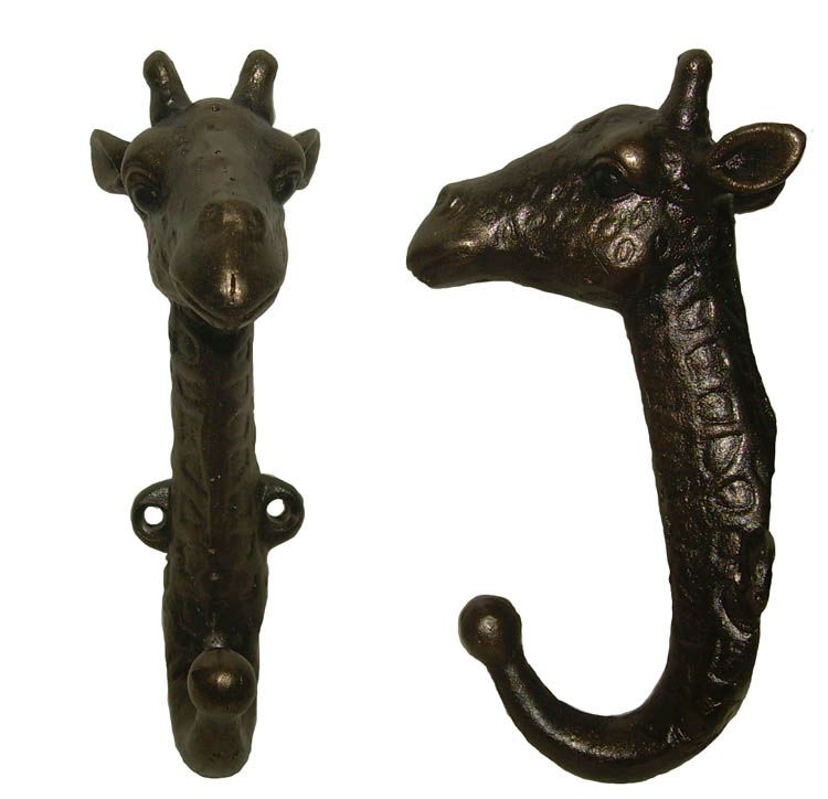 Giraffe cast iron wall hook raw-Wall Hooks-Little Fish Co.