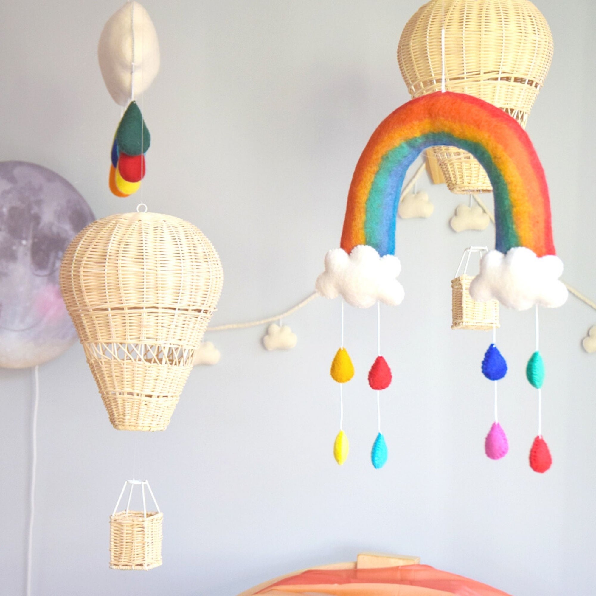 Rainbow Nursery Mobile with Raindrops-Fun-Little Fish Co.