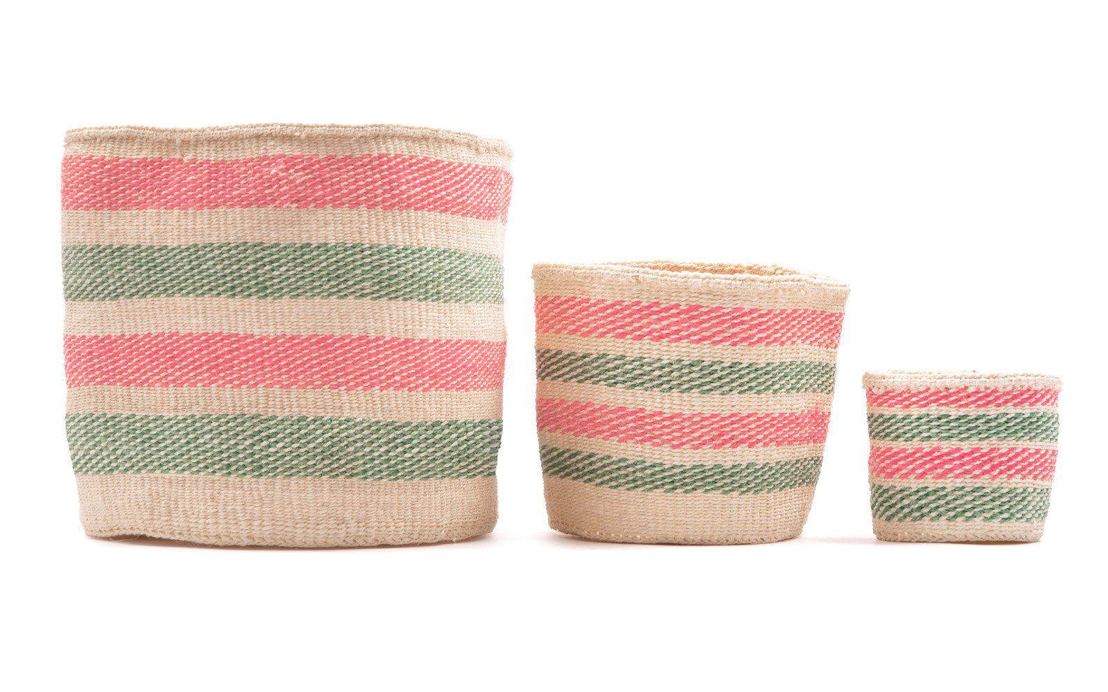 ALAMA Light pink and green stripe woven storage basket-Little Fish Co.