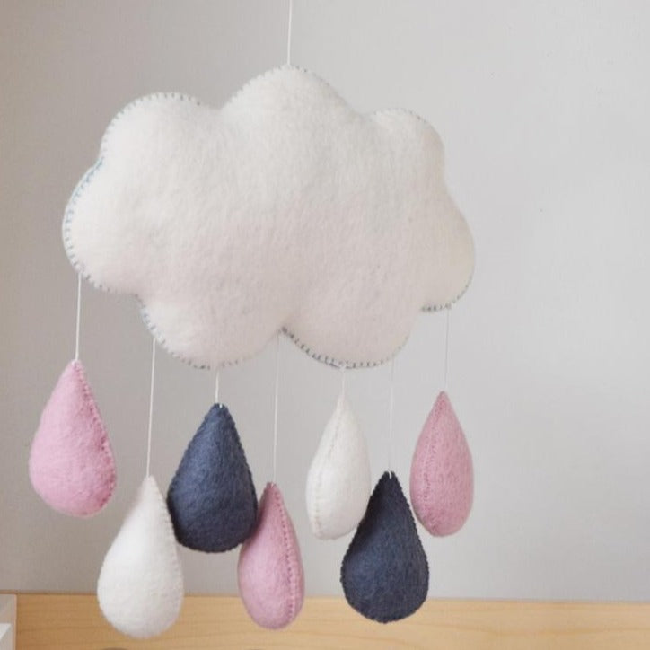 Cloud with Pink and Grey Raindrops Felt Hanging-Fun-Little Fish Co.