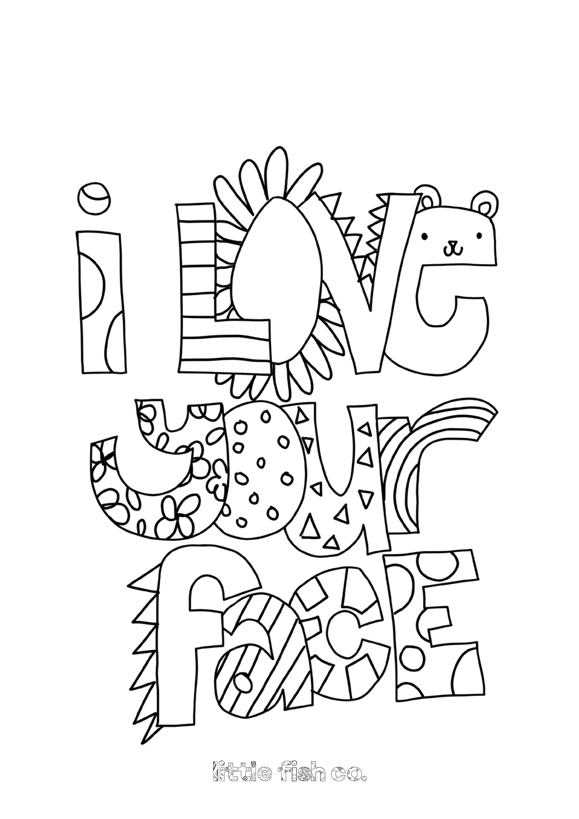 I love you face - colouring in sheet-Little Fish Co.