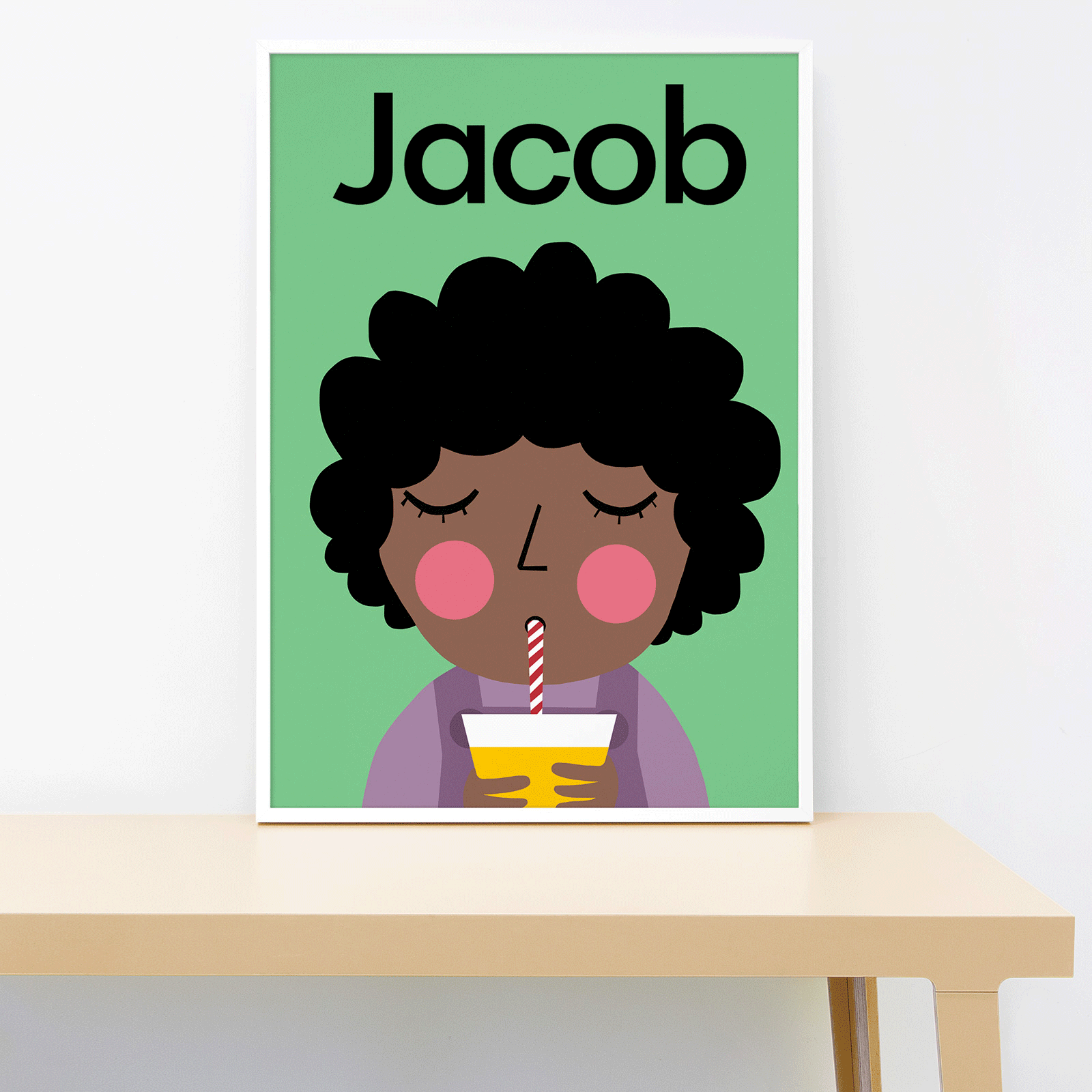 Juicy Green - Curly Hair Personalised Print-Little Fish Co.