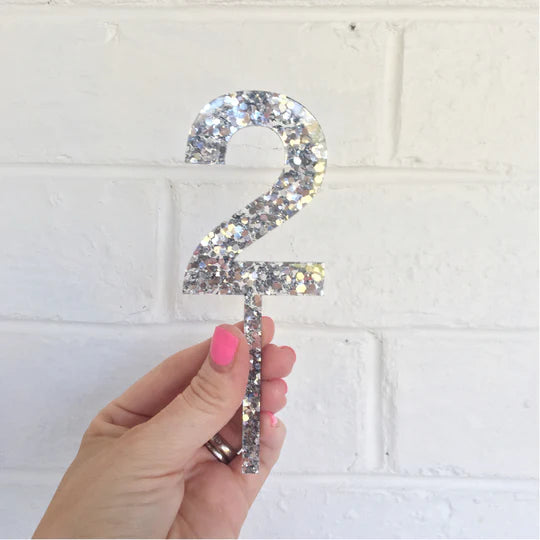 Silver Glitz number cake topper-Little Fish Co.