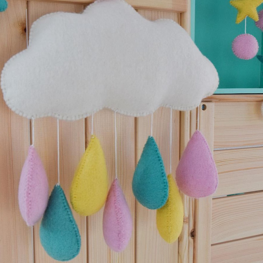 Cloud with Pink, Blue and Yellow Raindrops Felt Hanging-Fun-Little Fish Co.
