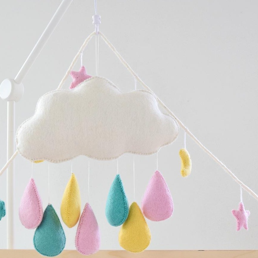 Cloud with Pink, Blue and Yellow Raindrops Felt Hanging-Fun-Little Fish Co.